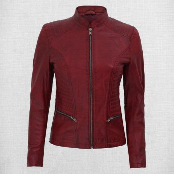 Gorgeous Burgundy Leather Biker Jacket