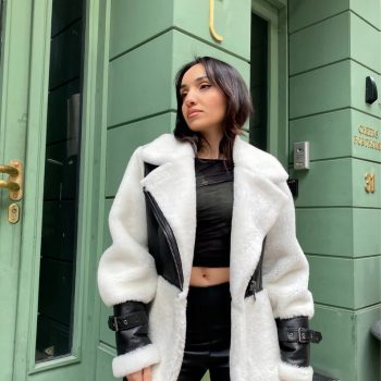 White women's lambskin leather jacket with faux fur in USA