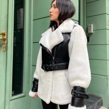Stylish white lambskin leather jacket for women in American style