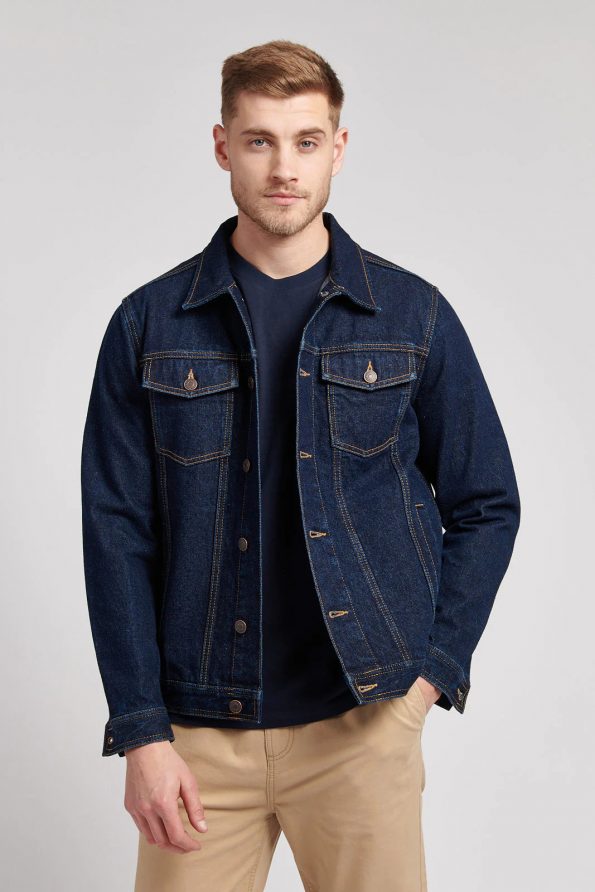 Men's rinse wash denim jacket with classic style in USA
