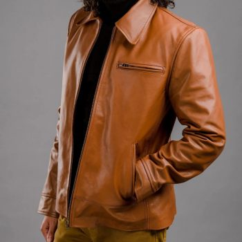 Tan brown leather jacket for men