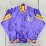 Front view of 1980s Minnesota Vikings Spellout bomber jacket