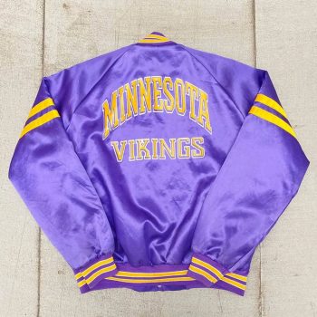 Retro purple satin Vikings jacket with snap closure