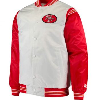 49ers San Francisco red and white Starter jacket front view in USA