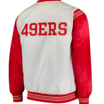 49ers San Francisco red and white Starter jacket back view in American style