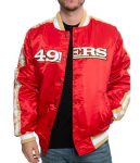 49ers San Francisco red satin jacket front view in USA