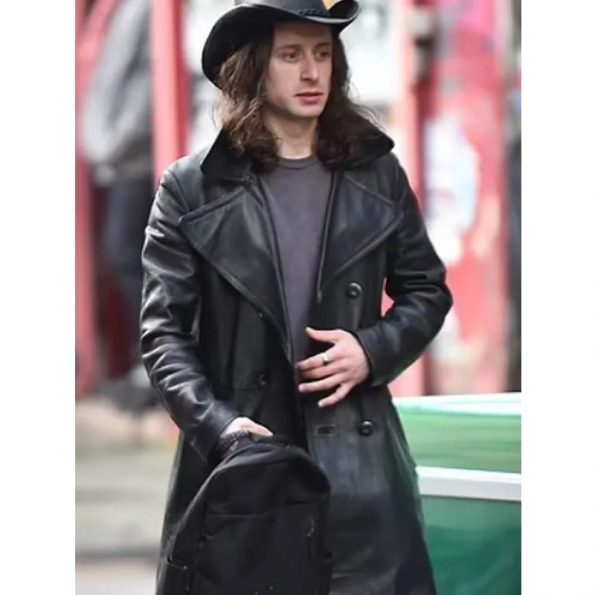 5lbs of Pressure 2024 Rory Culkin Black Leather Coat front1