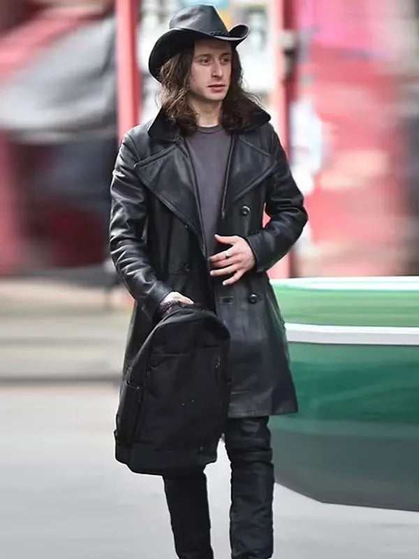 Rory-Culkin-Black-Coat Stylish trench coat worn by Rory Culkin in 5lbs of Pressure in American style