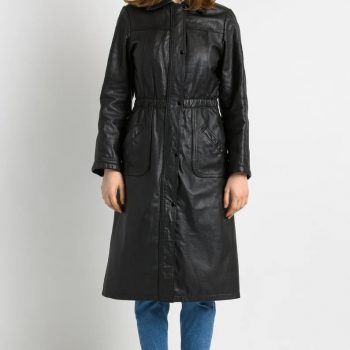 80s vintage black leather trench coat with zip and buttons in USA