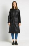 80s vintage black leather trench coat with zip and buttons in USA