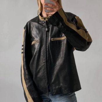 Ladies leather jacket vintage 90s oversized straight style in France style
