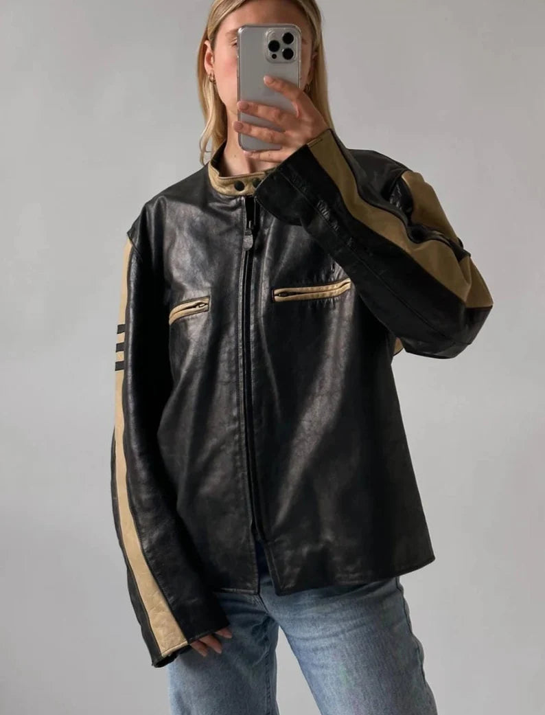 il_794xN.5629468731_9q6k Ladies leather jacket vintage 90s oversized straight style in France style