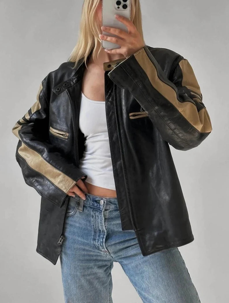 il_794xN.5629469251_r13p Women’s vintage oversized straight leather jacket, 90s style in USA