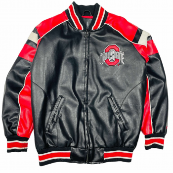 Ohio State Buckeyes 90s leather jacket featuring bold team branding and premium vintage craftsmanship
