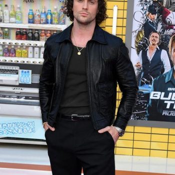 Aaron Taylor Johnson rocks a trendy leather jacket in USA style