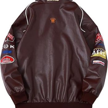 Streetwear racing jacket in black faux leather in USA
