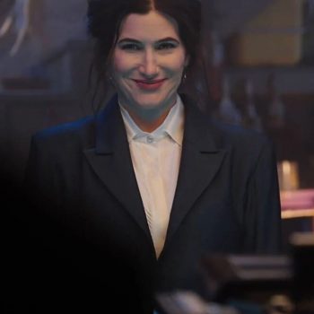 Kathryn Hahn black coat in Agatha All Along 2024 in USA