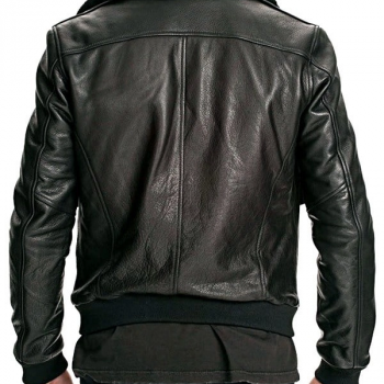 Black Air Force Leather Bomber Jacket Faux Fur Collar