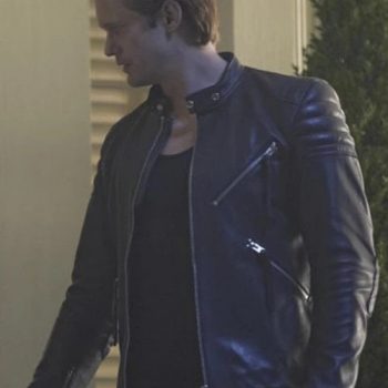 True Blood's Alexander Skarsgård in a classic leather jacket in UK style