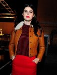 Alexandra-Daddario-Brown-Fur-Leather-Jacket-front