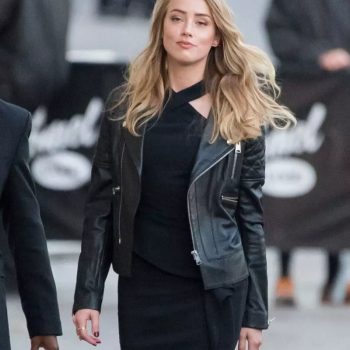 Amber Heard's edgy black biker leather jacket in USA market