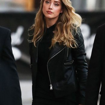 Chic and fearless: Amber Heard in a black leather jacket in France style