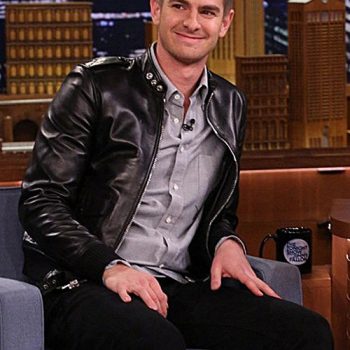 Andrew Garfield dons a stylish leather jacket on The Tonight Show in UK market