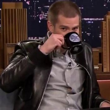 Fashionable leather jacket worn by Andrew Garfield on the talk show in USA style