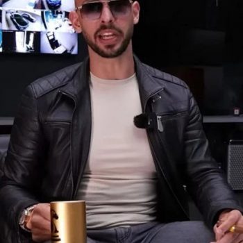 Andrew Tate rocking a stylish leather jacket from The Jackets Seller in USA amrket