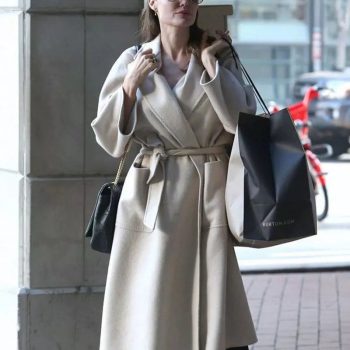 Stay cozy and chic with Angelina Jolie's signature wool coat in American style
