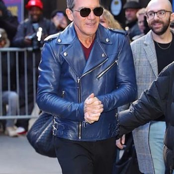 Antonio Banderas exudes style in a classic leather jacket in USA market