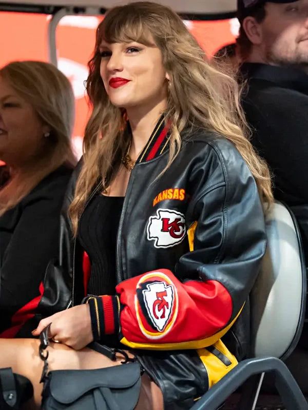 Kansas-City-Chiefs-Taylor-Swift-Leather-Varsity-Jacket Anya Taylor Joy Celebrity Leather Jackets USA