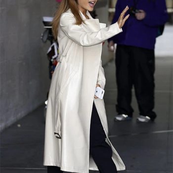 Elegant Long Leather Coat Worn by Ariana Grande in UK