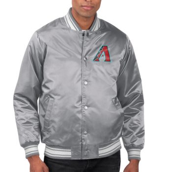Arizona Diamondbacks Team Logo Satin Varsity Full-Snap Jacket - Gray