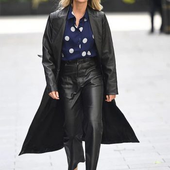 Ashley Roberts Stunning Black Leather Long Coat in USA market