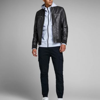Astounded Black Rib Leather Jacket For Men