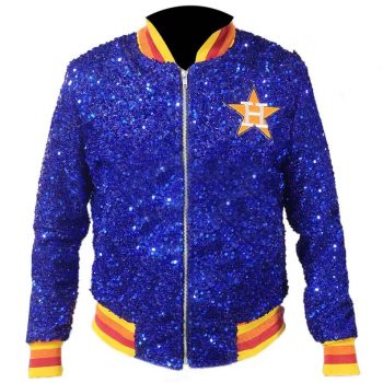 Shop Astros Sequin Glitter Bomber Jacket