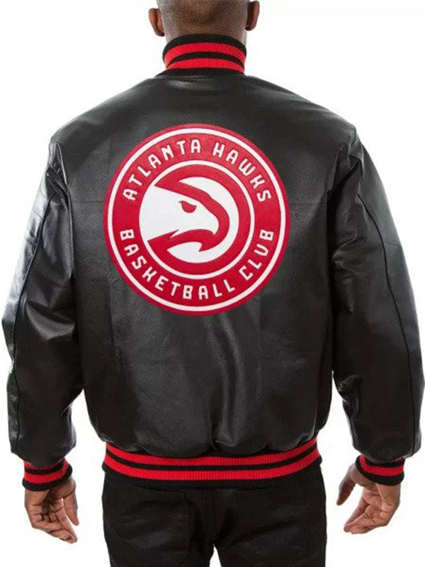 Atlanta-Hawks-Basket-Ball-Club-Black-Leather-Varsity-Jacket Official Atlanta Hawks team varsity jacket in France style