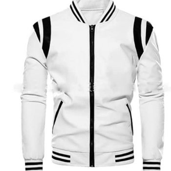 Classic White and Black Men's Leather Jacket in USA market