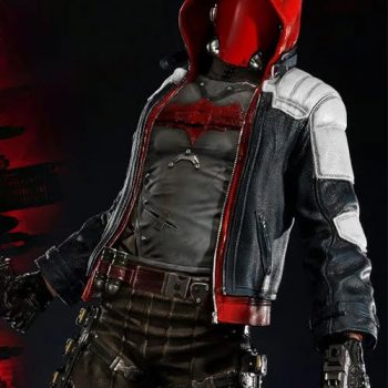 Black leather jacket with hood for men