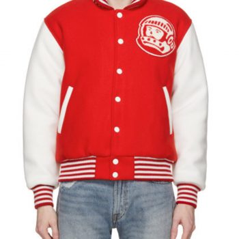 BBC varsity red and white jacket front view in USA