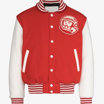 BBC varsity red and white jacket back view in France style