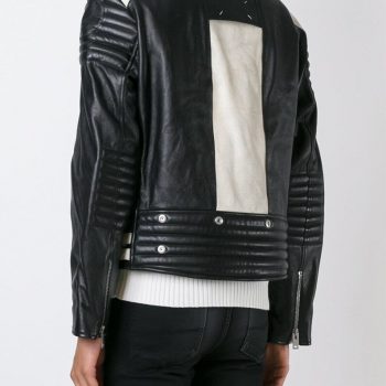 Trendy bi-colour biker leather jacket in USA