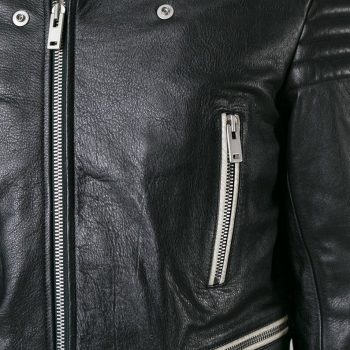 Stylish bi-colour leather jacket with biker design in France style
