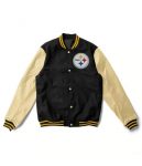 Black and cream Pittsburgh Steelers varsity jacket