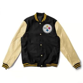 Black and cream Pittsburgh Steelers varsity jacket