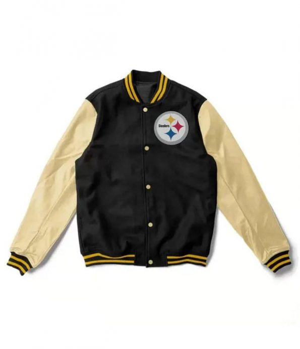 Black and cream Pittsburgh Steelers varsity jacket