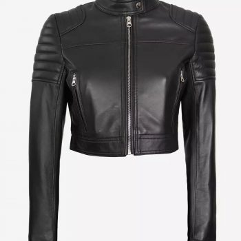Stylish cropped leather biker jacket for women in France style