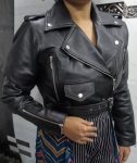 Women's Black Cropped Leather Motorcycle Bolero Shrug Jacket in USA