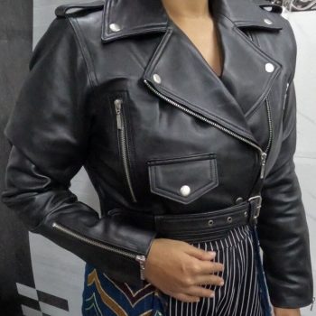 Women's Black Cropped Leather Motorcycle Bolero Shrug Jacket in USA